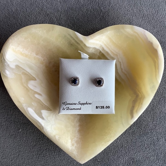 Sapphire and Diamond Earrings Sterling Silver - Picture 3 of 8